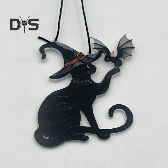 Ozdoba na Halloween Ludzkie Serce Drzewo Korzeń Czarny Kot Peleryna Duch Statua Ręcznie Robiony Akryl Wisiorek do Biurka Ogrodowego Biura