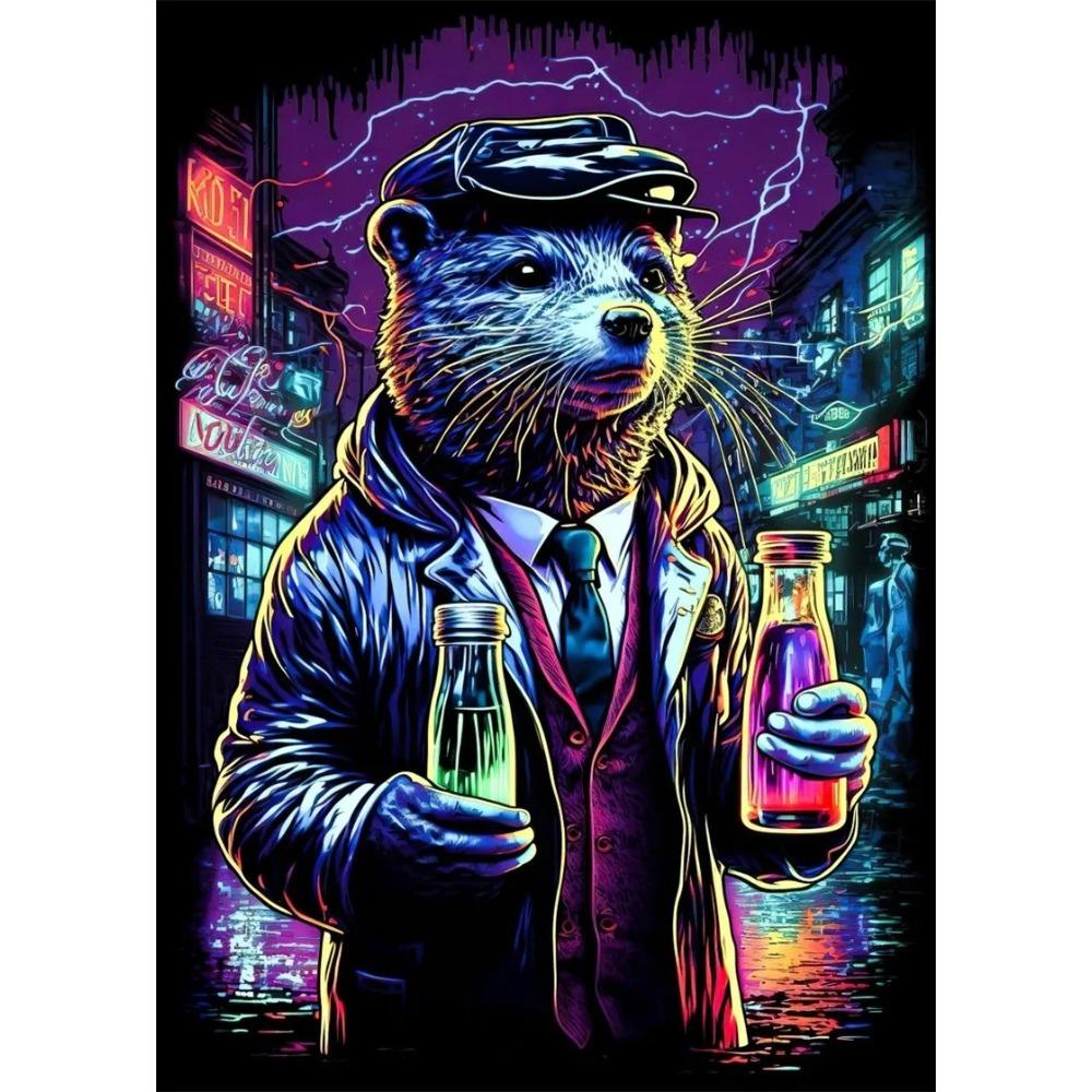Pop Art Colorful Neon Animals DJ Music Poster Aesthetic Capybara Cat Dog Panda Rabbit Canvas Print Wall Art Mural Room Decor