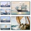 Pintura de Poster em Tela Nórdica Retro de Navio à Vela Barco no Mar Arte de Parede Imagens para Decoração de Sala de Estar Quarto Escritório