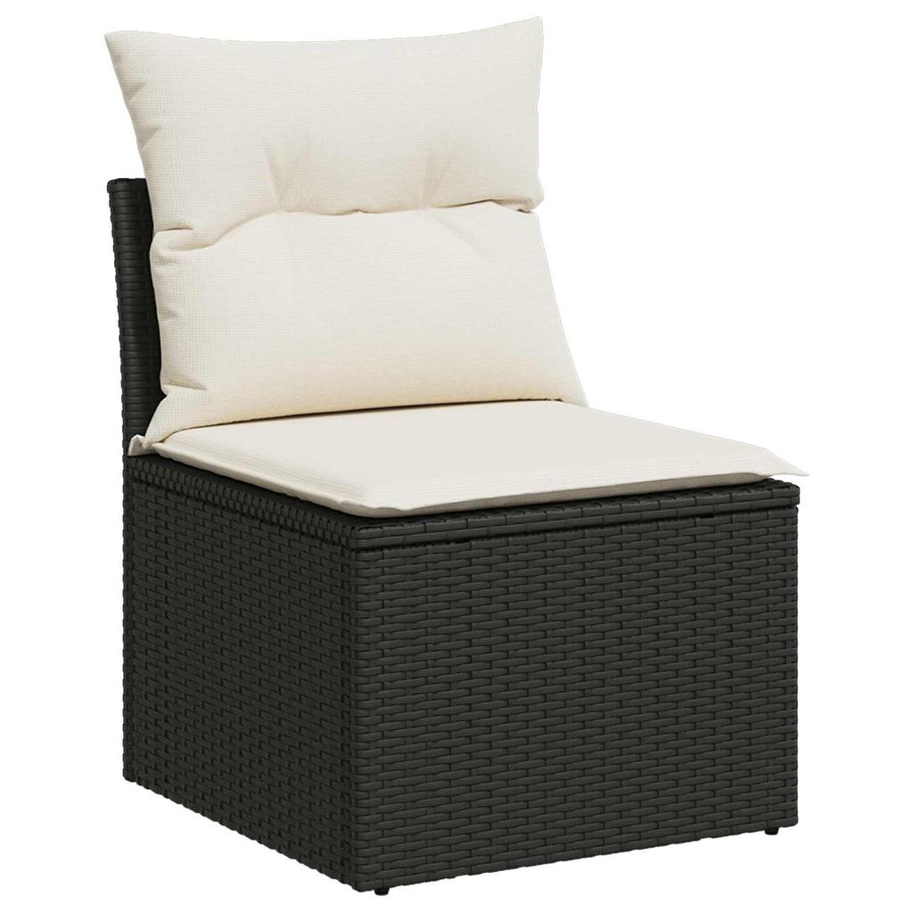 Sofa Set 6 Pieces Black and Cream White Poly Rattan and Steel