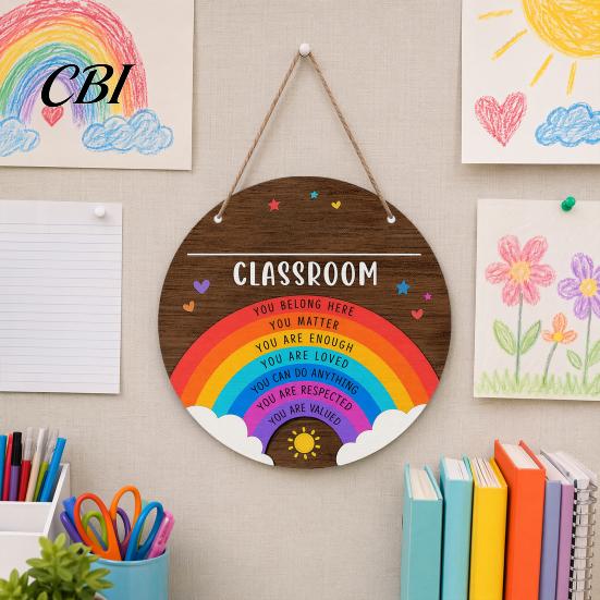 Classroom Round Hanger Wooden Welcome Sign for Door, to Our Hanger, Front Door Hanging Sign, Back School Preschool Decoration