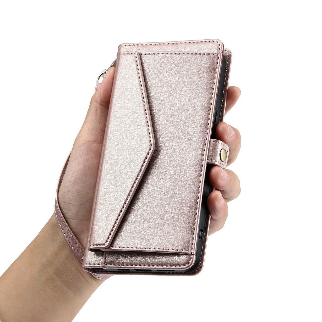 Dla Xiaomi Poco M8 Pro 5G/Redmi Note 15 Pro+ 5G (Światowy) Skórzane etui z paskiem na nadgarstek, portfel, podstawka, etui na telefon