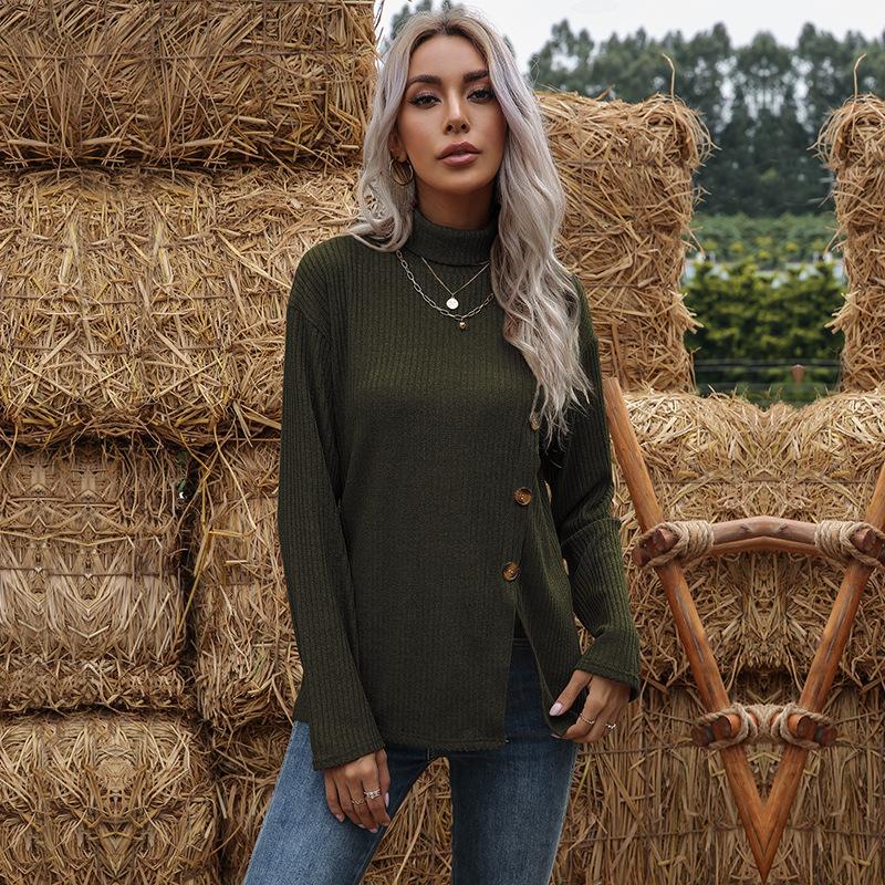 

Удобные топы, модный и повседневный темперамент, осенне-зимний однотонный свитер с длинными рукавами, асимметричный, с открытым воротом и высоким воротом, свободная вязка XL армия зеленый