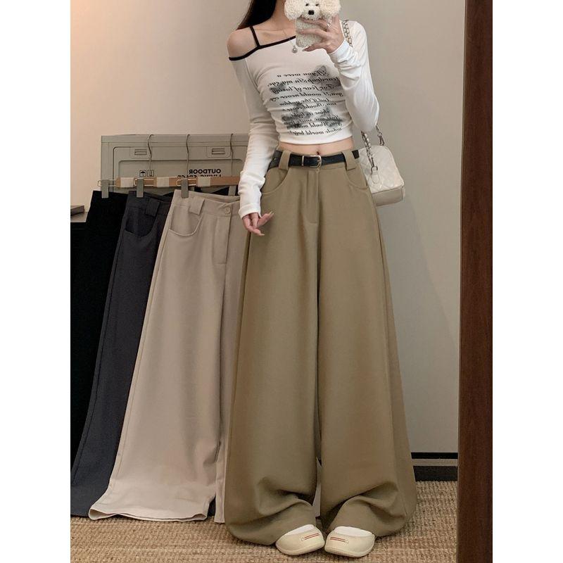 Kumikumi High-Grade Solid High Waist Suit Casual Pants Women Autumn Loose Slimming Drape Wide Leg Pants Trousers