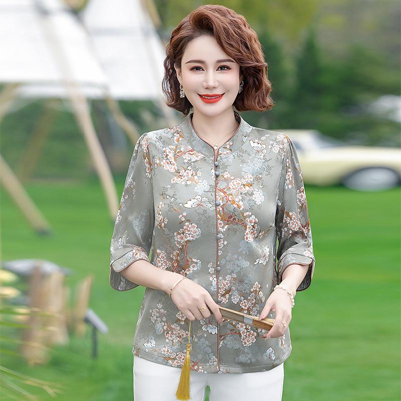 

Summer Embroidered Chinese-Style T-Shirt for Middle-Aged & Elderly Mothers 2XL