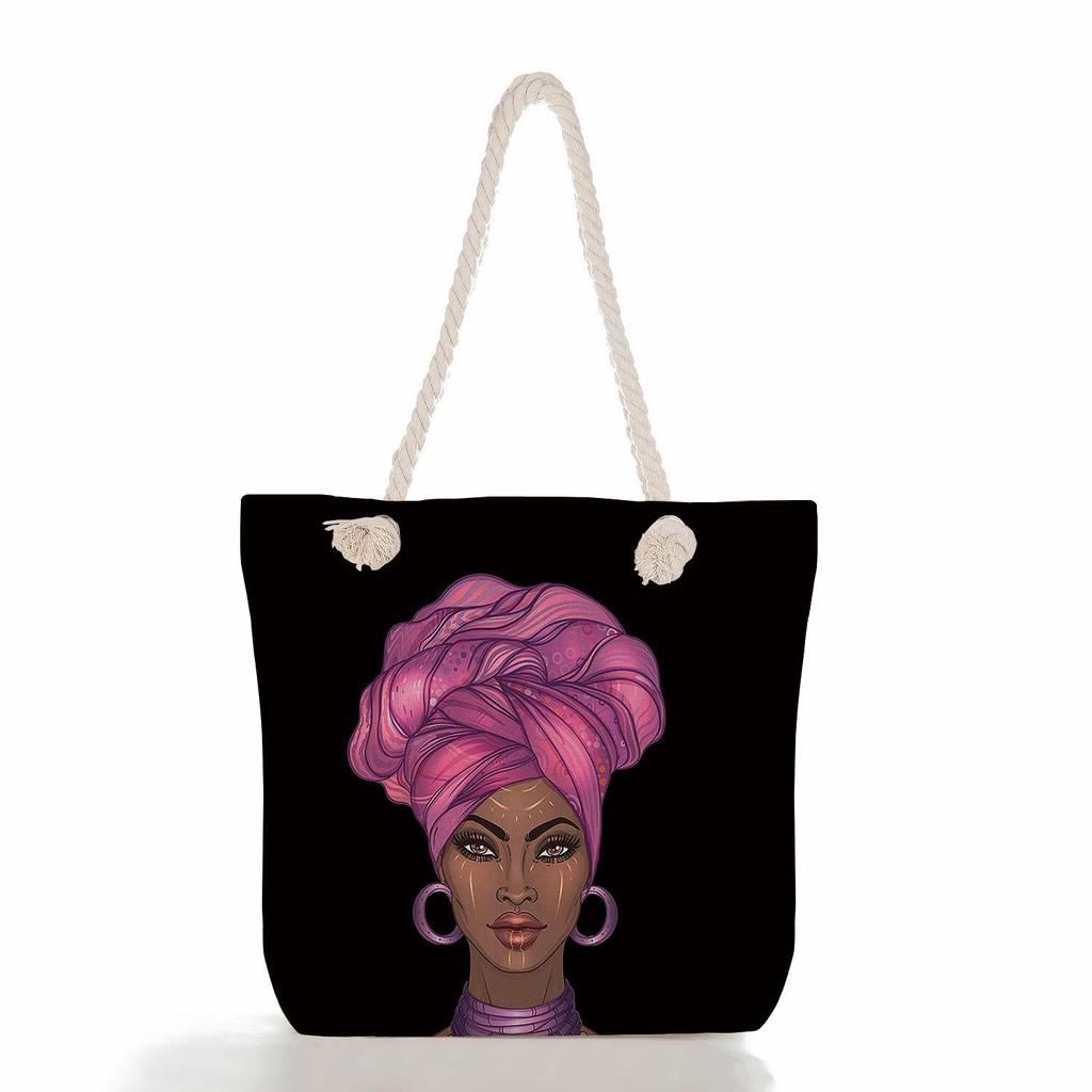 "Women's Lightweight Printed Handbags: Stylish Rope-Strap Shoulder Bags for a Versatile Beach Look"