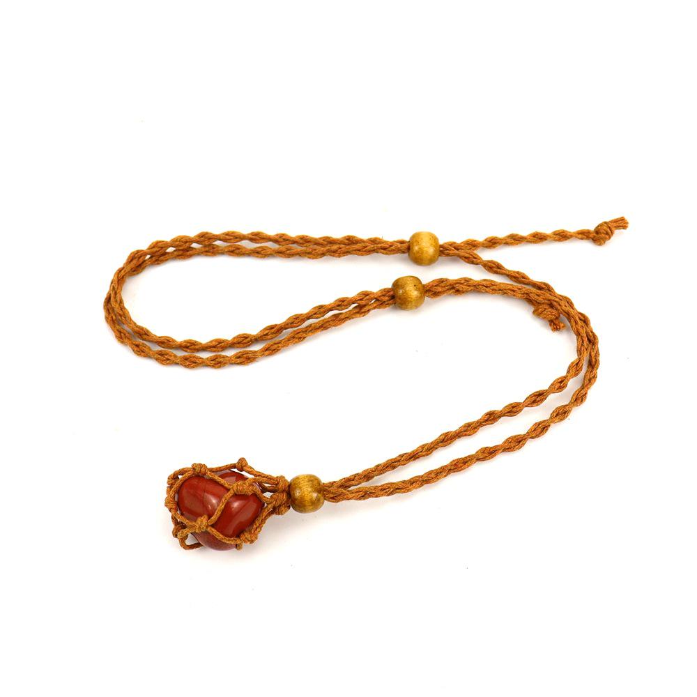 Adjustable Hand-Woven Crystal Stone Necklace with Net Bag Pendant