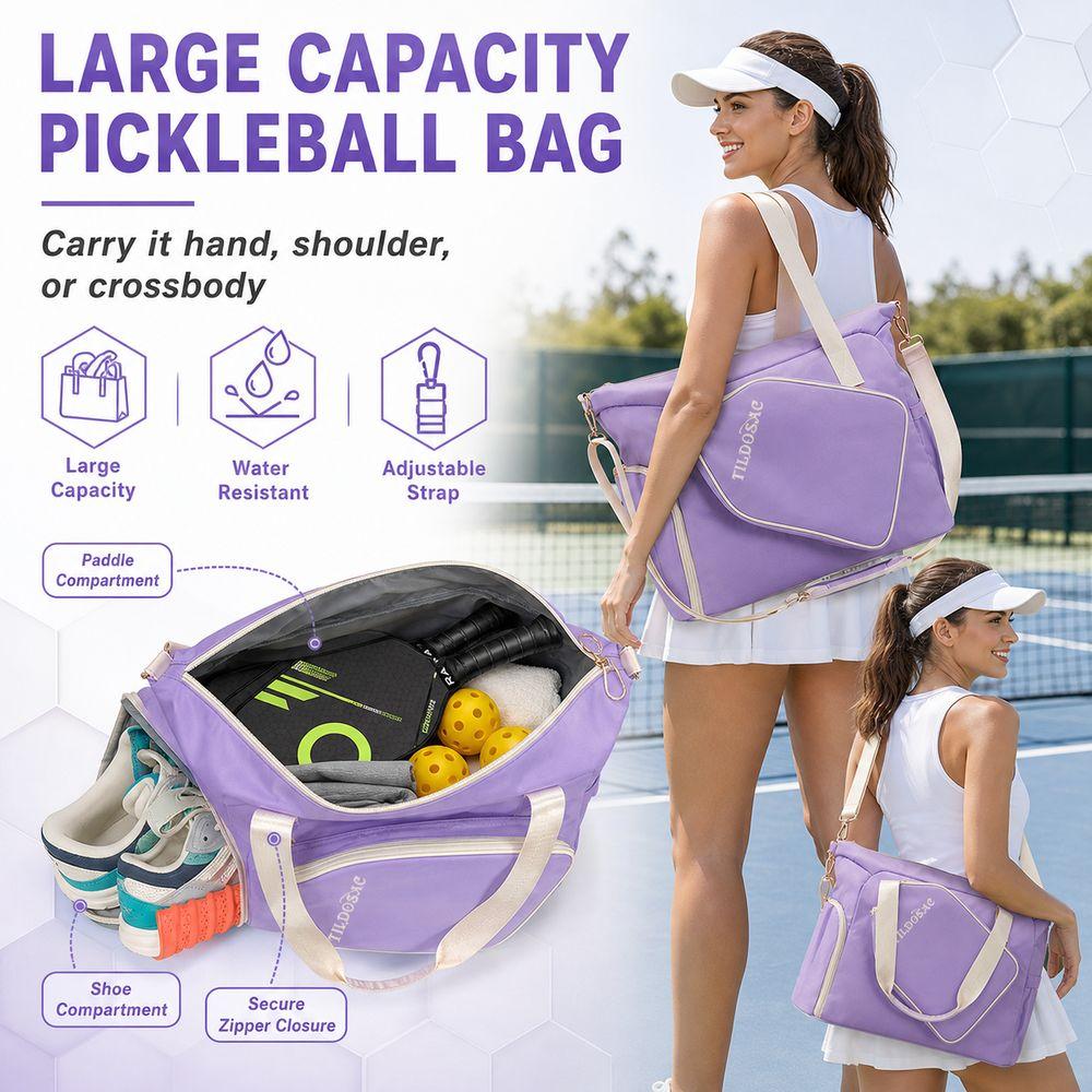 Large Capacity Pickleball Paddle Bag with Shoe Compartment Pickleball Racket Shoulder Bag