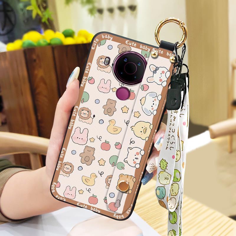 Wrist Strap Dirt-resistant Phone Case For Nokia 5.4 Back Cover Durable Wristband Silicone Soft case Protective Cartoon