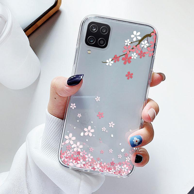 Phone Case For Samsung A12 M12 F12 Floral Silicon Cover For Samsung Galaxy A12 5G Fundas Coque Transparent Soft Capas Flower TPU