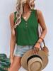 Women Casual Loose V Neck Button Sleeveless Solid Tank Top T Shirt