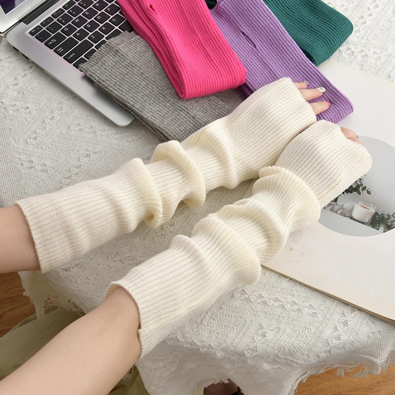 Women Chic Autumn/Winter Accessory Stylish Solid Color Knit Arm Warmers Long Fingerless