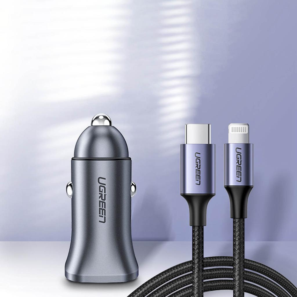 Ugreen Dual Port 30W Car Charger with USB-A/USB-C - PD PPS Certified - Metallic Gray (Model CD130)