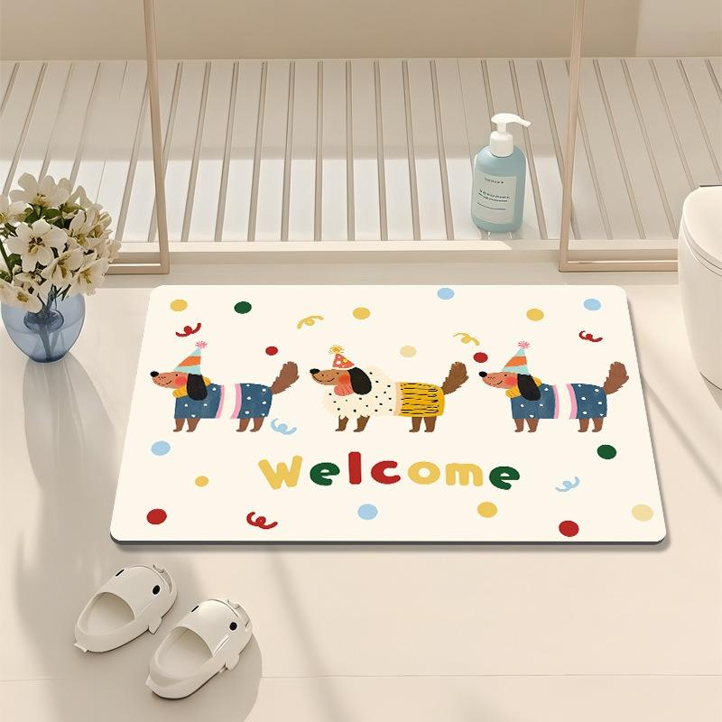 Cute Sausage Dog Pattern Entrance Floor Mat Bath Absorbing Foot Door Mat Decoration Anti-slip Entrance Mat Living Room Carpet