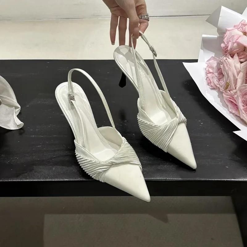 2025 Spring New Brand Women Sandal Fashion Bow-knot Pointed Toe Ladies Elegant Slingback Shoes Thin High Heel Pumps