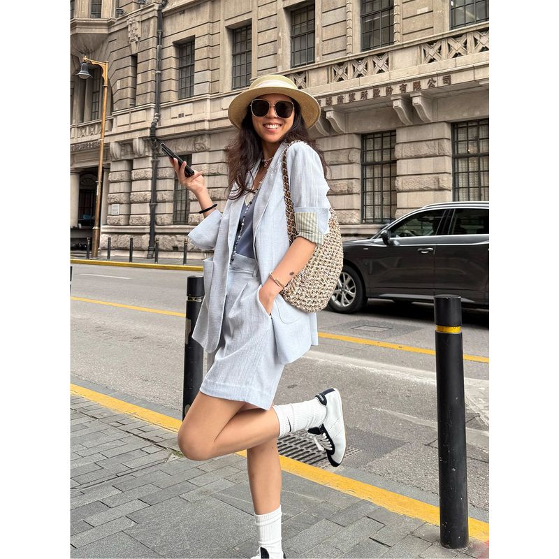 Blacknini (Two Colors) "Crushed Ice" Island Three Acetate Cotton Linen Old Money Suit Outwear/Vest Shorts