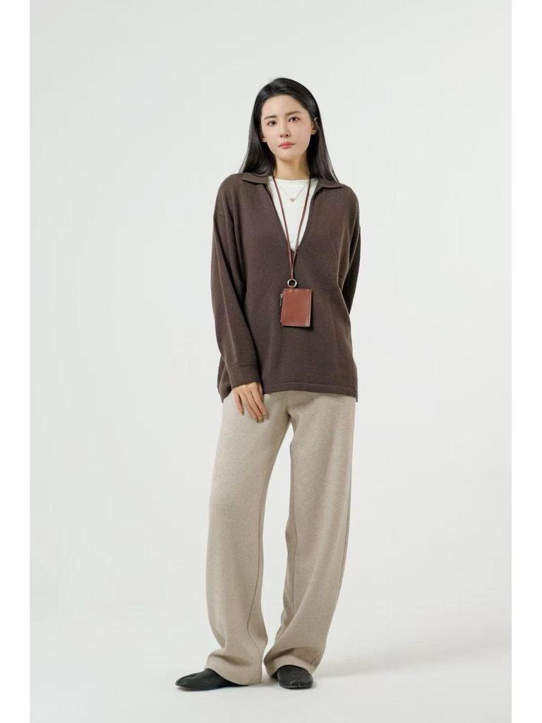 Women's Plus Size Wool Blend Fleece-Lined Curved Leg Pants for Autumn/Winter