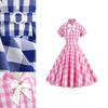 Vintage Barbie Pink Checkered Dress With Butterfly Bow-tie Collar