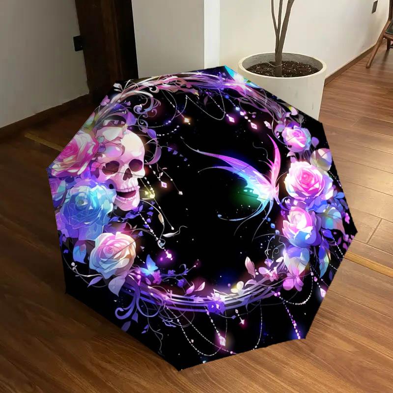 1pc Skull Roses Butterfly Fantasy Artwork Umbrella with Plastic Handle,Suitable for All Seasons Home Travel Outdoor UmbrellaDD1490