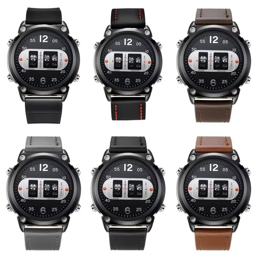 Herrenuhr Mode PU-Lederband Armee Sport Vintage Reifen Lässig Cooles Design Große Marke Datum Quarz Armbanduhr