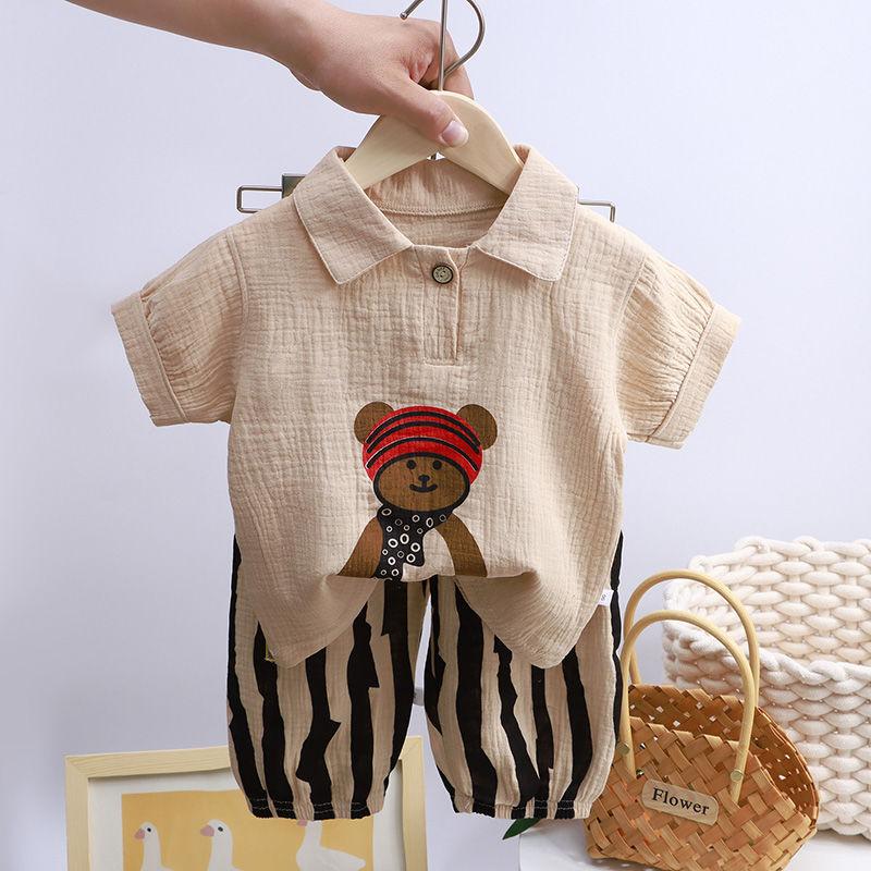 Children's Polo Shirt Set Summer Unisex Baby Air Conditioning Suit Two-piece Set Lapel Summer Style