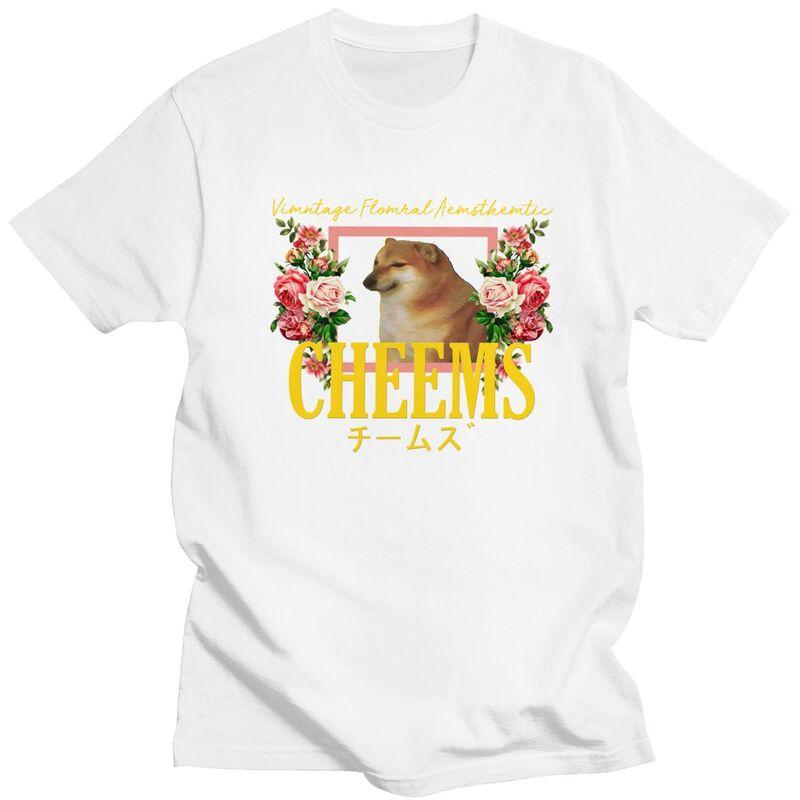 Custom Cheems Vintage Floral Aesthetic T Shirts Men Pure Cotton Tee Tops Funny Shiba Inu Meme Tshirt Tshirt Clothes