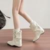 Short Boots Women's Boots Pants Tube Short Cowboy Boots Thick Heel Inner Height Increasing Knight Boots Vintage Ladme Pointed Belt Buckle