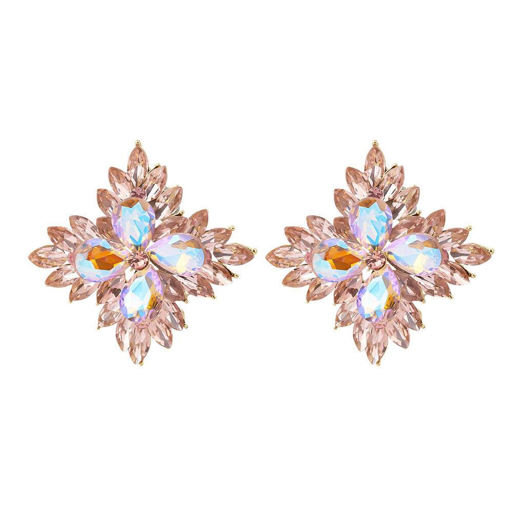 Geometric Crystal Ear Studs For Women With Alloy Material And Exquisite Electroplating