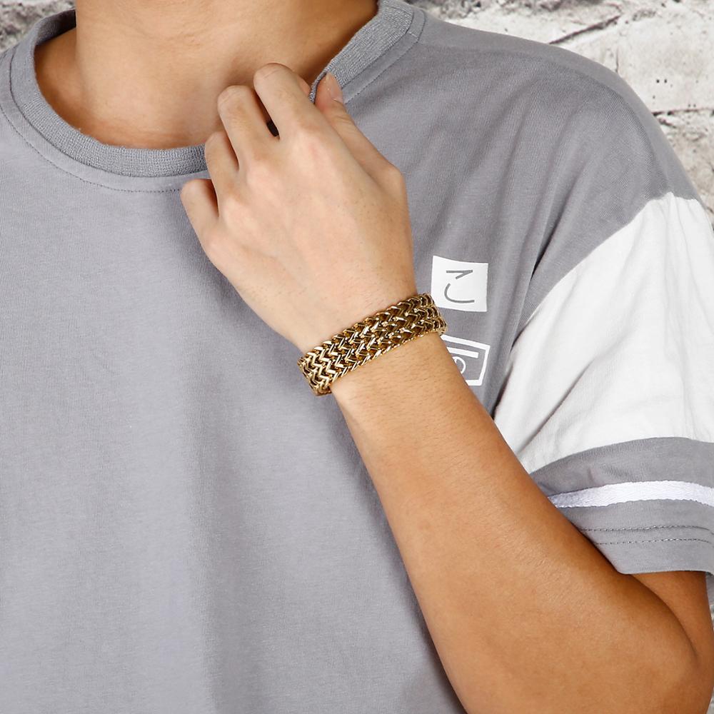 Punk 18mm Trendy Mesh Chain Bracelet Men's Stainless Steel 316 Shiny Gold/Silver Color Jewelry Double Wavy Pulsera Party Gift