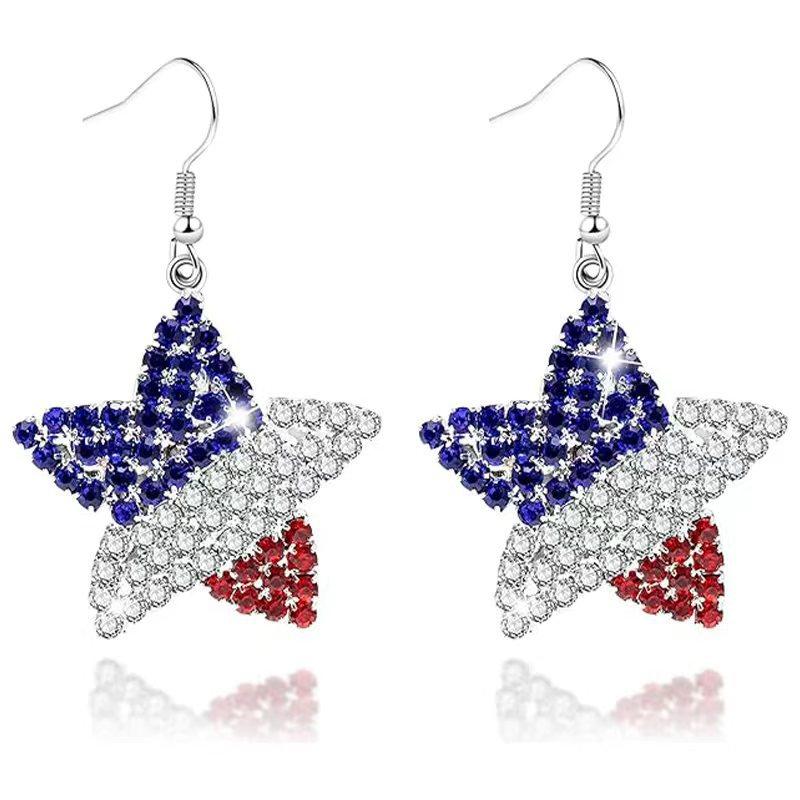 Rhinestone Spot Welded Pendant Earrings Trend American Independence Day Diamond Flag Earrings Earrings