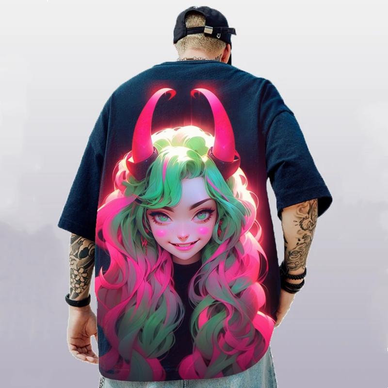 Kurzarm-T-Shirt mit 3D-Anime-Beauty-Print, Street-Trend, Herren-T-Shirt, Sommer, lockere, übergroße, kurzärmelige, schnell trocknende T-Shirts für Männer