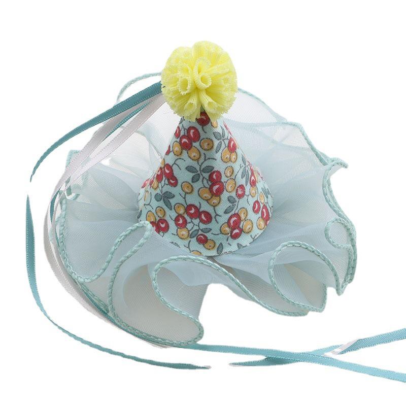 Princess Gauze Flower Ribbon Birthday Hat Hair Accessory - Fashionable Baby and Women's Hair Clip for Festivals & Performances