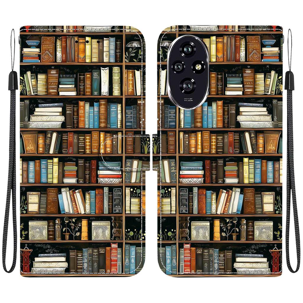 Handmade PU Leather Flip Case for Honor 200/ Honor 200 Pro/ Honor 200 Lite Anti-Slip Shockproof Cover with Wrist Strap & Heart/Rose Cat Designs