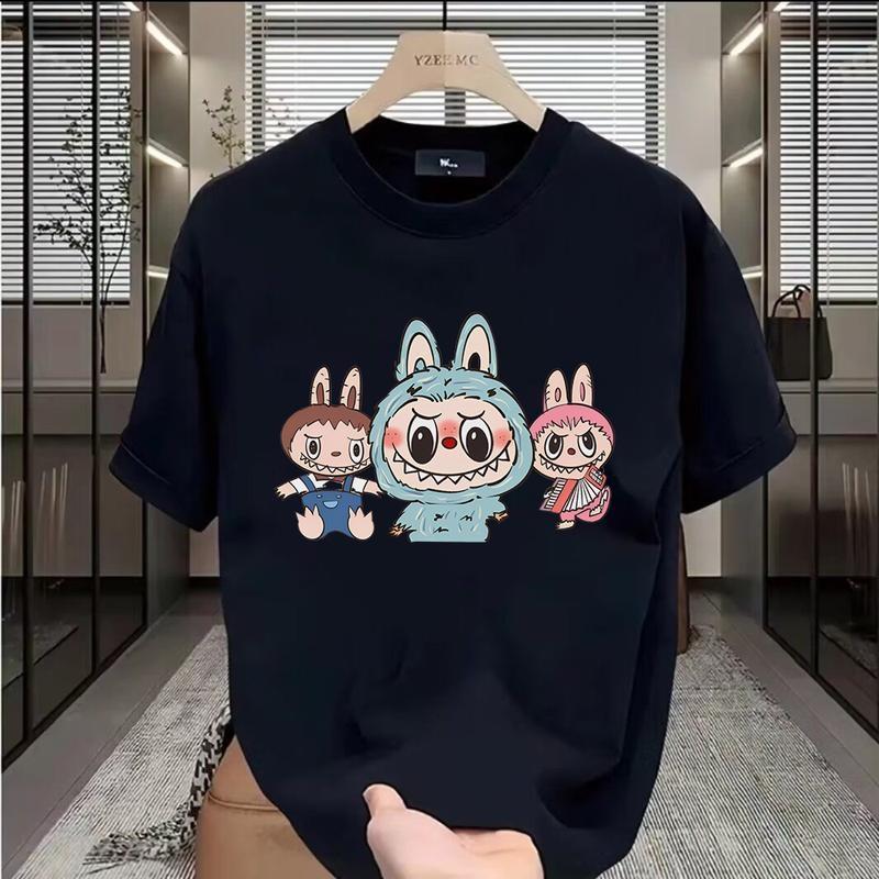 Kemeja-T lengan pendek vintaj bercetak dengan corak Labubu yang popular, Rabbit6, gaya bersaiz besar 110