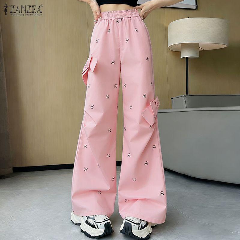 ZANZEA Women Casual Elastic Waist Loose Print Long Pants