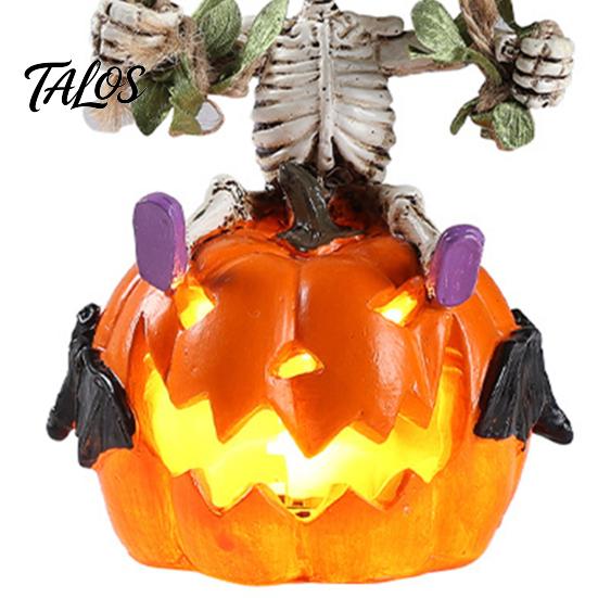 Halloween Night Decoration Swing Skeleton with Lighted Pumpkin, Light-up Ornament, Creepy Party Atmosphere Decor Hanging Statue for Indoor Front Porch
