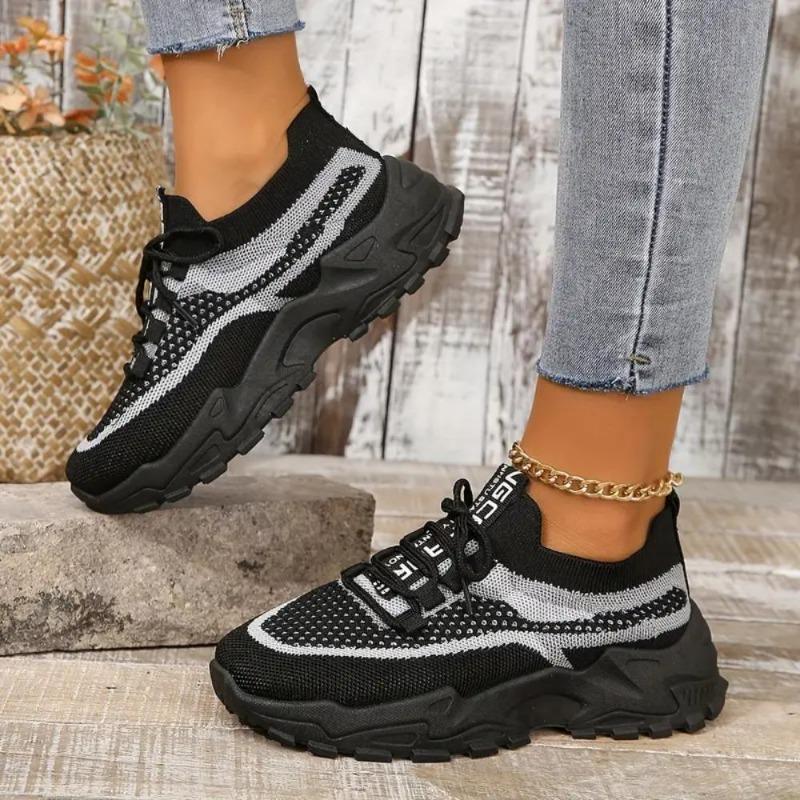 Sneakers da Donna Traspiranti in Tessuto Intrecciato - Scarpe da Corsa Casual Leggere con Plateau, Design Basso con Lacci, Sneakers da Donna