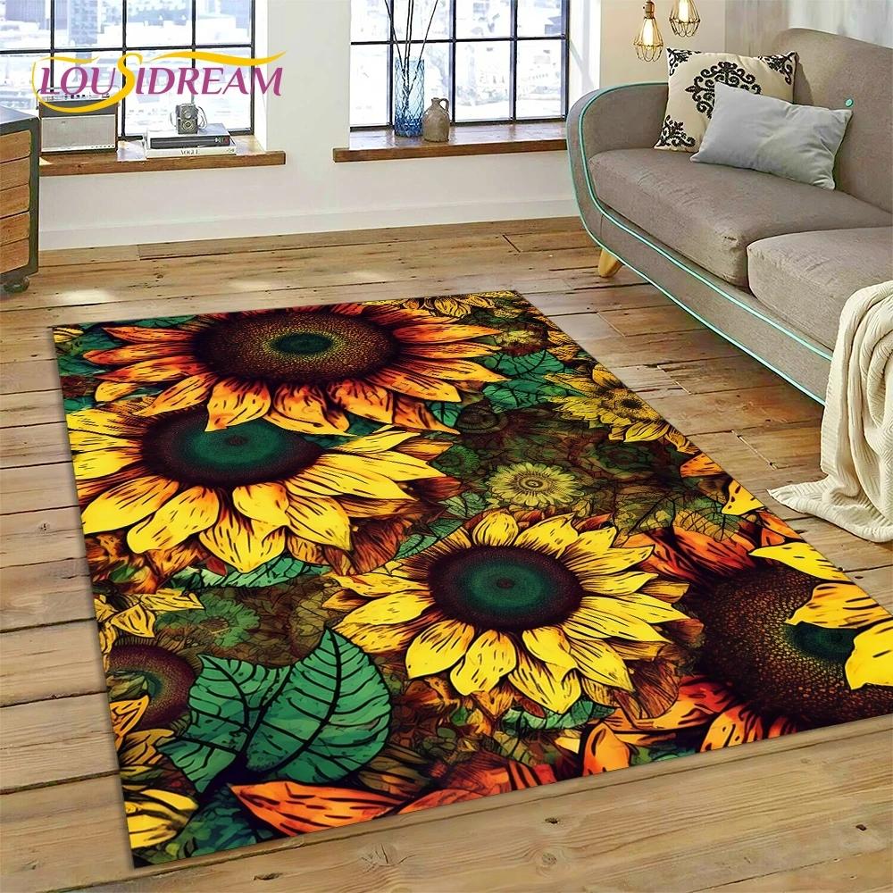 3D Dream Sun Flowers Nordic Daisy Carpet Rug for Bedroom Living Room Home Sofa Decoration,Children Game Large Decor Floor Mat