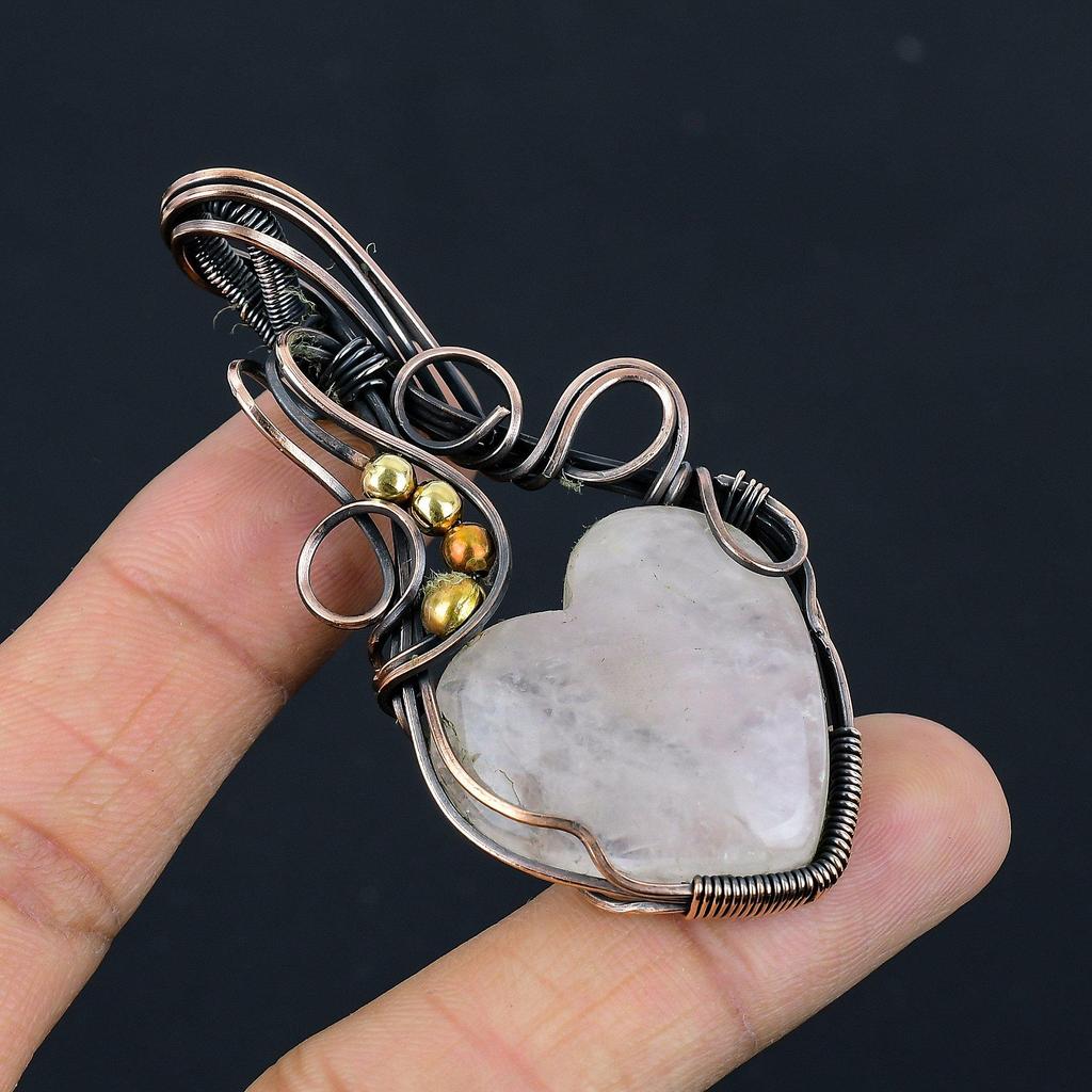 Rosenquarz Schmuck, 999 Kupferdraht umwickelter Anhänger, handgefertigter Edelsteinschmuck, Geschenke für Ehefrau, brandneuer Anhänger