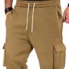 Men Cargo Pants Mid-rise Adjustable Waist Drawstring Casual Trousers with Reinforced Pockets Versatile Casual Wear