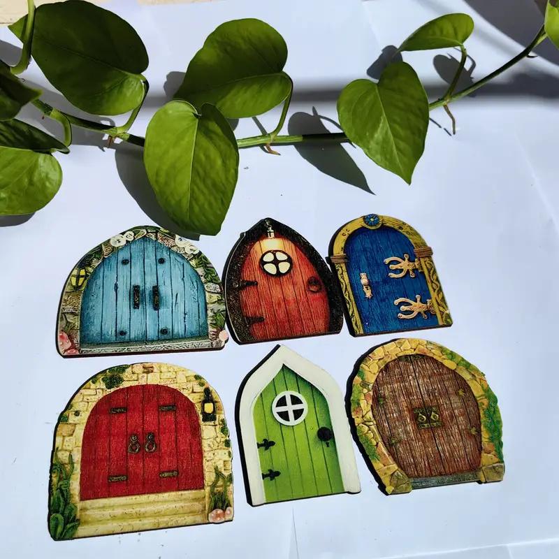 6Pcs Miniature Garden Fairy Door Gnome Elf Figurines Window Door Home Garden Ornaments Art Sculpture Tree House Door Statue