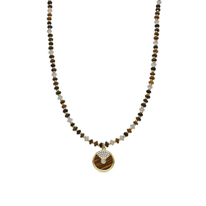 Collier Luxenter En Argent 925 Et Oeil De Tigre Finition or 18k - Yalah
