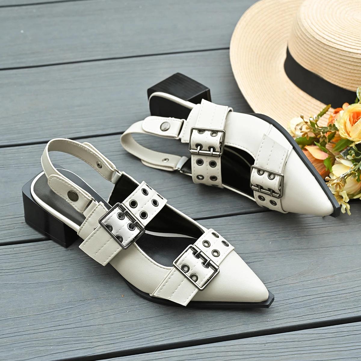 

Женские сандалии с острым носком, ремешком с пряжкой, квадратным каблуком и закрытым носком, женская повседневная обувь в римском стиле, на один шаг, размеры 34-43 43 покинуть белый