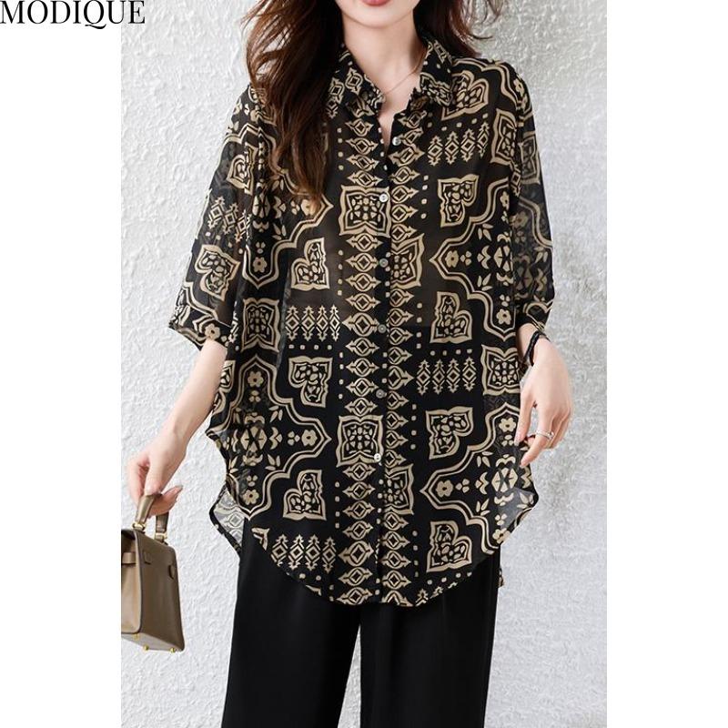 

MODIQUE Весна Лето Большой Размер Новая Женская Свободная Винтажная Блузка Рубашка в Горошек Женская Повседневная Оверсайз с Коротким Рукавом Топ с Воротником ПОЛО 5XL