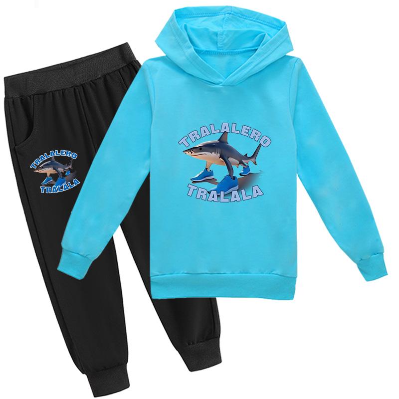 Tralalero Tralala Divertido Shark Meme Kids Clothes Hoodie+Pants 2pcs Set Toddler Boys Girls Tracksuit Children Outfits