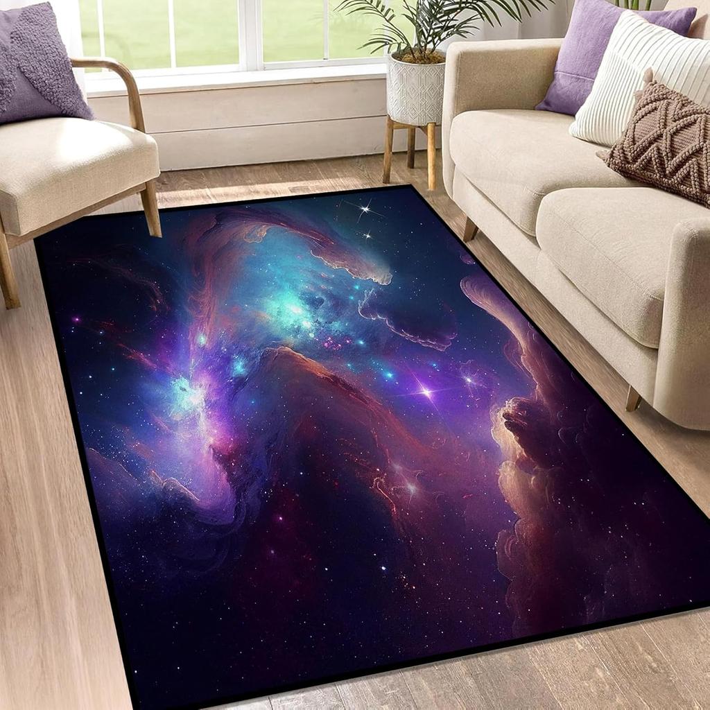 Galaxy Area Rug Outer Space Starry Sky Large Carpet for Home Living Room Bedroom Sofa DecorCarpet Dark Blue Non-slip Floor Mat