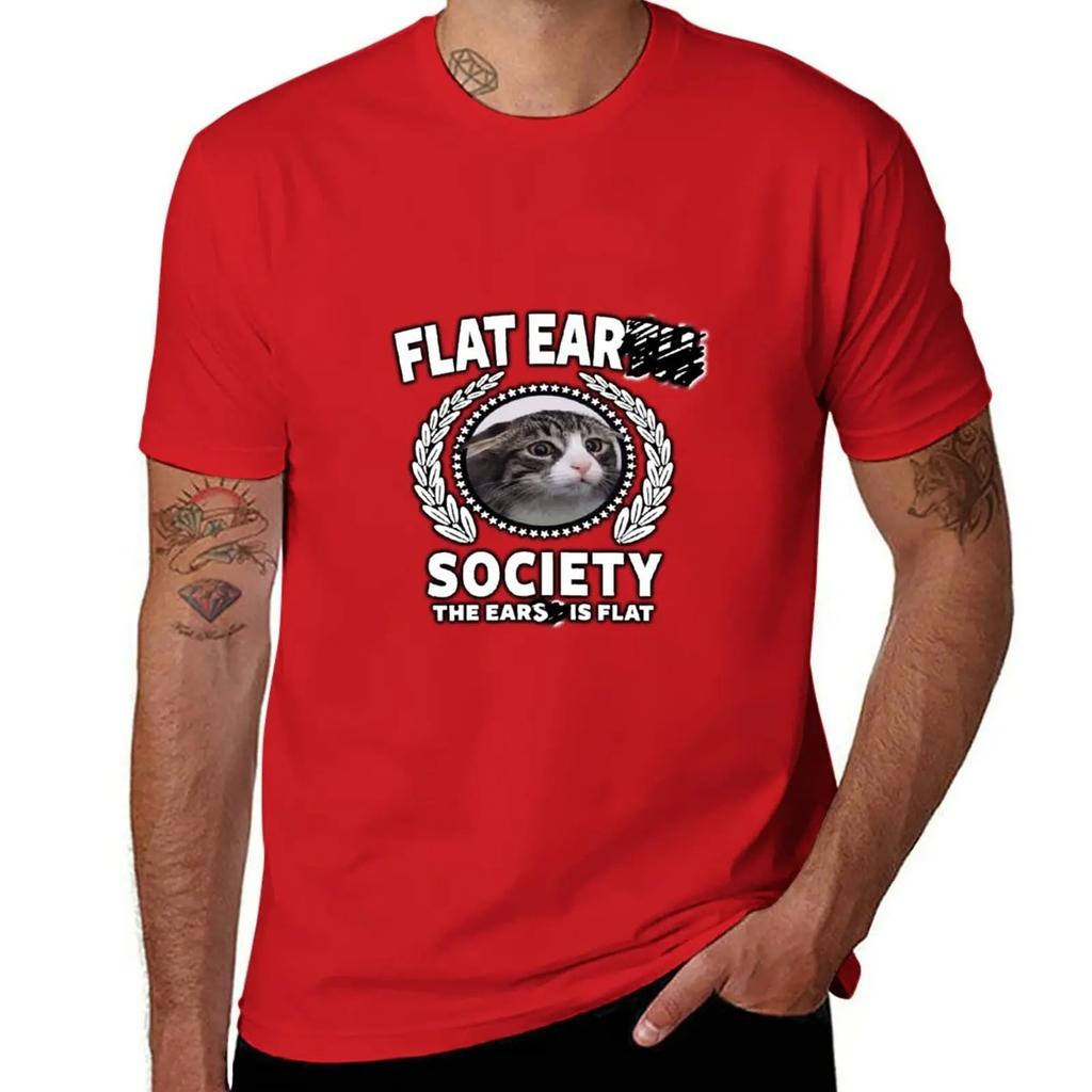 Morsomt Flat Earth Society Katt Meme Skjorte T-skjorte t-skjorter grafiske t-skjorter Bluse sommerklær tungvekts t-skjorter for menn