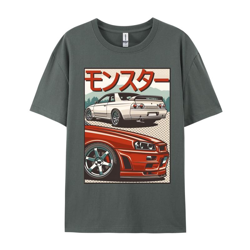 Car Print Tshirt Japan Drift T Shirt Graphic Pure Cotton Round Neck Unisex T Shirt Cool Tees Summer Autumn Wholesale