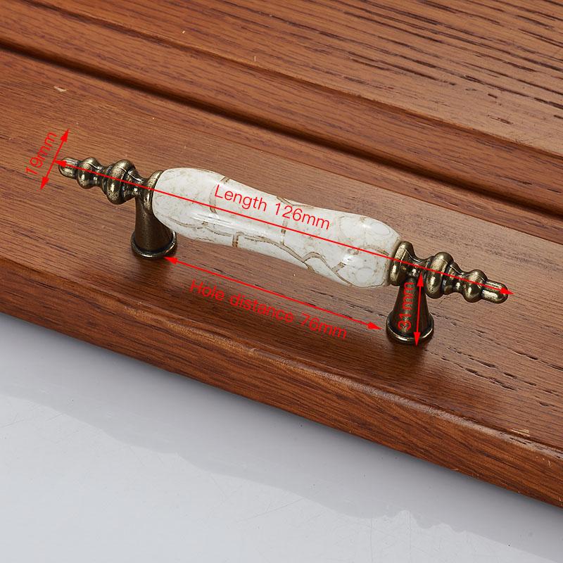 KAK Marble Lines Ceramic Cabinet Handles Zinc Alloy Drawer Knobs Wardrobe Door Handles Antique Bronze European Furniture Handle