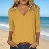 Damen V-Ausschnitt Locker Geschnittenes T-Shirt Lässiges Leinen Baumwollmischung Oberteil Langarm Basic Pullover Entspannte Passform Bluse für den Täglichen Gebrauch